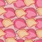 Modern seamless pattern with organic pink and beige appla shapes. Pink pastel background. Simple ornament