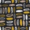 Modern seamless pattern with rough oval brush strokes on black background. Stylish backdrop with rounded paint marks