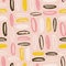 Modern seamless pattern with rough oval brush strokes on pink background. Creative backdrop with rounded paint marks or