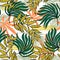 Modern seamless pattern with tropical plants. Fashionable texture design, textile, fabric, printing. Original plants. Tropical lea