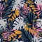 Modern seamless pattern with tropical plants. Fashionable texture design, textile, fabric, printing. Original plants. Tropical lea