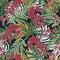 Modern seamless pattern with tropical plants. Fashionable texture design, textile, fabric, printing. Original plants. Tropical lea