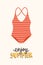 Modern seasonal composition with Enjoy Summer phrase handwritten with elegant calligraphic font and swimsuit or swimwear