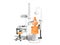 Modern semi automatic dental chair orange white with light equip