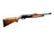 Modern semi-automatic hunting rifle with a wooden butt in an open plastic case. Isolate on a white background