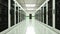 Modern server room interior in datacenter, web network and internet telecommunication technology, big data storage and