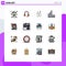 Modern Set of 16 Flat Color Filled Lines Pictograph of cafe, phone, headset, connection, light