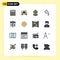 Modern Set of 16 Flat Color Filled Lines Pictograph of gear, education, time, screen, back