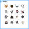 Modern Set of 16 Flat Color Filled Lines Pictograph of hotel, coffee, screen, boiler, symbols