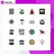 Modern Set of 16 Flat Color Filled Lines Pictograph of network, picture, leaf, photo, decoration