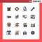 Modern Set of 16 Flat Color Filled Lines and symbols such as cam, camping, interior, flash, torch