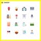 Modern Set of 16 Flat Colors and symbols such as jar, sound, house, midi, keyboard