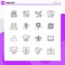 Modern Set of 16 Outlines Pictograph of graph, data, arrow, business, facebook