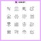 Modern Set of 16 Outlines Pictograph of heart, love, trash, time, search