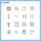 Modern Set of 16 Outlines Pictograph of signal, wifi, power, usb, shield