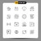 Modern Set of 16 Outlines Pictograph of stick, drive, cloud, security, email