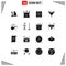 Modern Set of 16 Solid Glyphs Pictograph of alphabetical, smoke, computer, pipe, wings