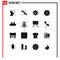 Modern Set of 16 Solid Glyphs Pictograph of box, wheat, clean, gluten, setting