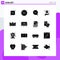 Modern Set of 16 Solid Glyphs Pictograph of defense, present, chat, hand, gift