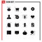 Modern Set of 16 Solid Glyphs Pictograph of heart, favorite, shopping, target, aim