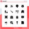 Modern Set of 16 Solid Glyphs Pictograph of mind, business, help, security, shield