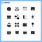 Modern Set of 16 Solid Glyphs Pictograph of net, court, bulb, basketball, string