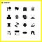 Modern Set of 16 Solid Glyphs and symbols such as blocks, planet, fire, lock, earth