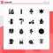 Modern Set of 16 Solid Glyphs and symbols such as game, space, boiled, science, food