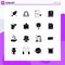 Modern Set of 16 Solid Glyphs and symbols such as head, note, coding, book, file