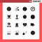 Modern Set of 16 Solid Glyphs and symbols such as office, share, power, ideas, circle