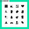 Modern Set of 16 Solid Glyphs and symbols such as save, green, roulette, heart, graph