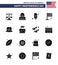 Modern Set of 16 Solid Glyphs and symbols on USA Independence Day such as american; hat; ice cream; usa; flag