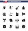 Modern Set of 16 Solid Glyphs and symbols on USA Independence Day such as hat; entertainment; usa; circus; usa