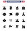 Modern Set of 16 Solid Glyphs and symbols on USA Independence Day such as st; irish; building; instrument; white