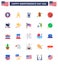 Modern Set of 25 Flats and symbols on USA Independence Day such as american; sports; drink; ball; cream