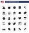 Modern Set of 25 Solid Glyph and symbols on USA Independence Day such as sports; baseball; star; ball; usa