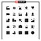 Modern Set of 25 Solid Glyphs Pictograph of heart, preparation, sucess, model, cluster