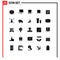 Modern Set of 25 Solid Glyphs Pictograph of server, message, interface, application, tooth