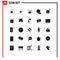 Modern Set of 25 Solid Glyphs Pictograph of target customer, seo, lock, live update, clock