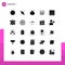 Modern Set of 25 Solid Glyphs Pictograph of web development, web content, vegetable, coding, light
