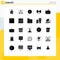 Modern Set of 25 Solid Glyphs and symbols such as contact, lift, man, gym, dumbbell