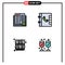 Modern Set of 4 Filledline Flat Colors and symbols such as book, locker, learning, phone, school