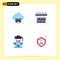 Modern Set of 4 Flat Icons Pictograph of cloud, world, printer, date, graduation