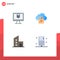 Modern Set of 4 Flat Icons Pictograph of computer, building, security, louck, modern