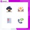 Modern Set of 4 Flat Icons Pictograph of folder, fridge, data, love, cooling