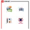 Modern Set of 4 Flat Icons Pictograph of group, message, support, communication, chart