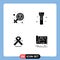 Modern Set of 4 Solid Glyphs Pictograph of female, cancer, cancer day, flashlight, ribbon