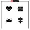 Modern Set of 4 Solid Glyphs Pictograph of heart, bun, rolling, kitchen, holiday