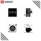 Modern Set of 4 Solid Glyphs Pictograph of layout, lens aperture, card, camera, coffee