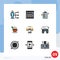Modern Set of 9 Filledline Flat Colors Pictograph of headphone, music, check list, coffee, cup
